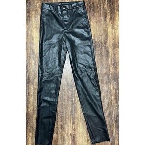 Zara Womens Black Side Zip Faux Leather Pants Ankle Zipper Size XS